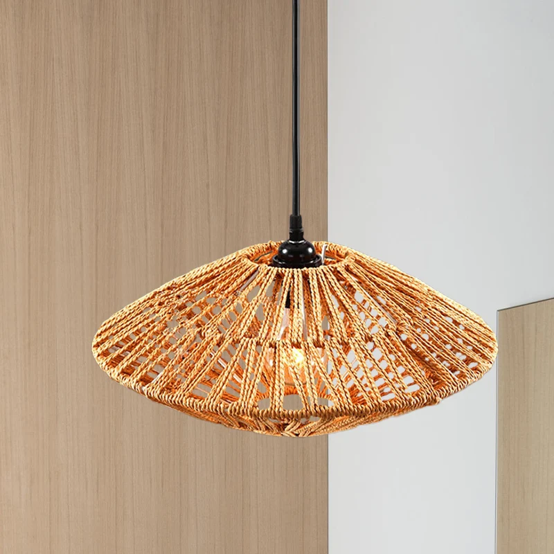 Aziatische stijl vliegende schotel hangende lamp rotan 1-lichts restaurant hanglamp beige Clearhalo