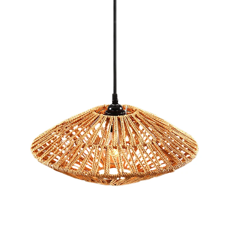 Aziatische stijl vliegende schotel hangende lamp rotan 1-lichts restaurant hanglamp beige Clearhalo