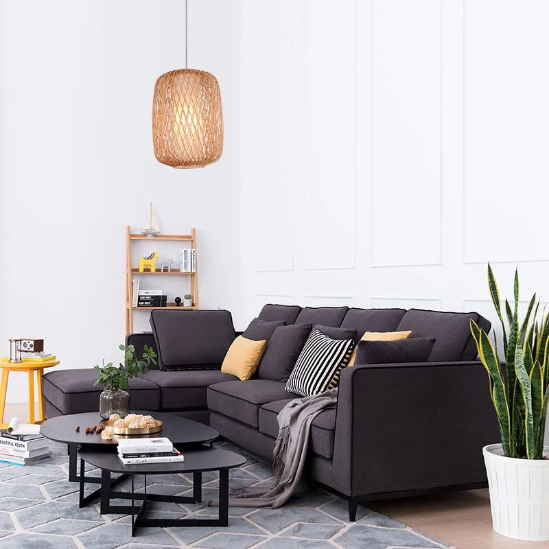 Aziatische stijlvolle handgebreide hanglamp met cilinderkap Bamboe 1-lichts woonkamer hanglamp beige Clearhalo