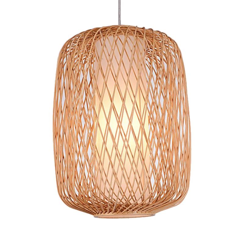 Aziatische stijlvolle handgebreide hanglamp met cilinderkap Bamboe 1-lichts woonkamer hanglamp beige Clearhalo