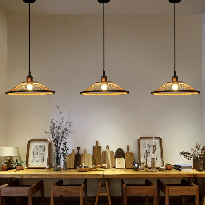 Aziatische stijlvolle koepel/schotel hanglamp bamboe 1 kop plafondlamp beige voor eetkamer Clearhalo