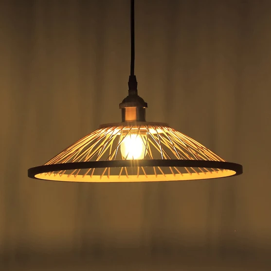 Aziatische stijlvolle koepel/schotel hanglamp bamboe 1 kop plafondlamp beige voor eetkamer Clearhalo