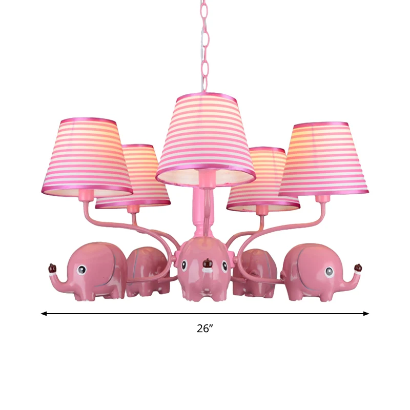 Baby Olifant Plafondhanger 5 Hoofden Dierenhars Kroonluchter met Gestreepte Schaduw voor de kleuterschool Clearhalo