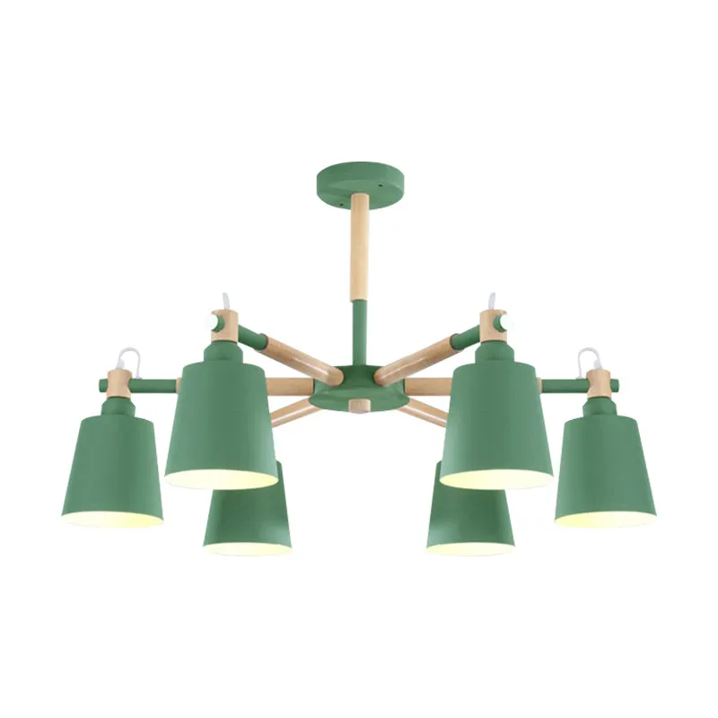 Babykamer Emmer Kroonluchter Metaal Hout 6 Lichten Macaron Loft Hanglamp Clearhalo