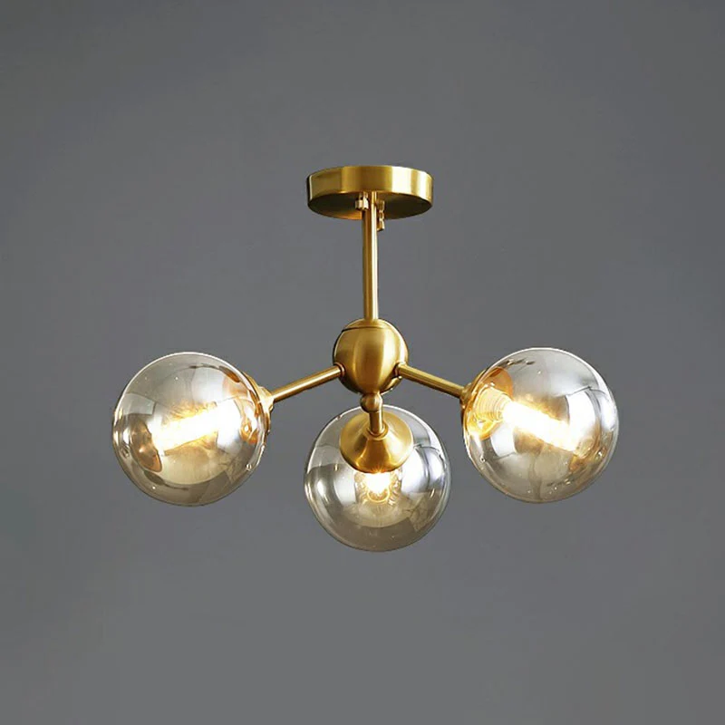 Bal Amber Glazen Kroonluchter Postmodern Antiek Goud Hanglamp voor Eetkamer Clearhalo