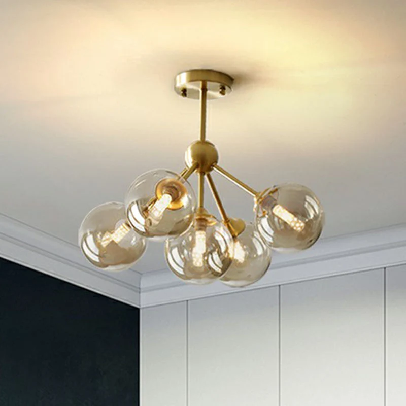 Bal Amber Glazen Kroonluchter Postmodern Antiek Goud Hanglamp voor Eetkamer Clearhalo