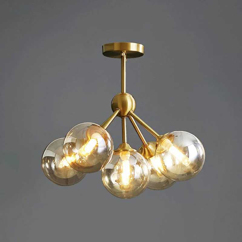 Bal Amber Glazen Kroonluchter Postmodern Antiek Goud Hanglamp voor Eetkamer Clearhalo