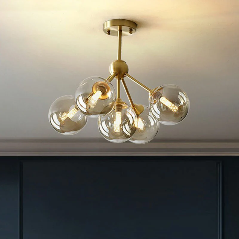 Bal Amber Glazen Kroonluchter Postmodern Antiek Goud Hanglamp voor Eetkamer Clearhalo