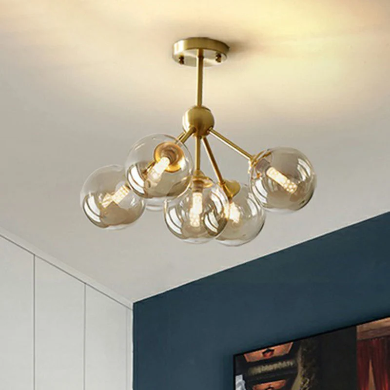 Bal Amber Glazen Kroonluchter Postmodern Antiek Goud Hanglamp voor Eetkamer Clearhalo