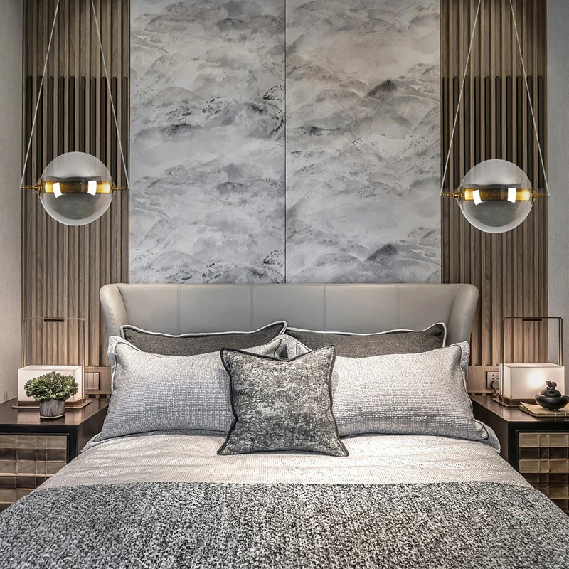 Bal hanglamp post-modernistisch amber/rook/bruin glas 1 licht slaapkamer led plafond opgehangen armatuur Clearhalo
