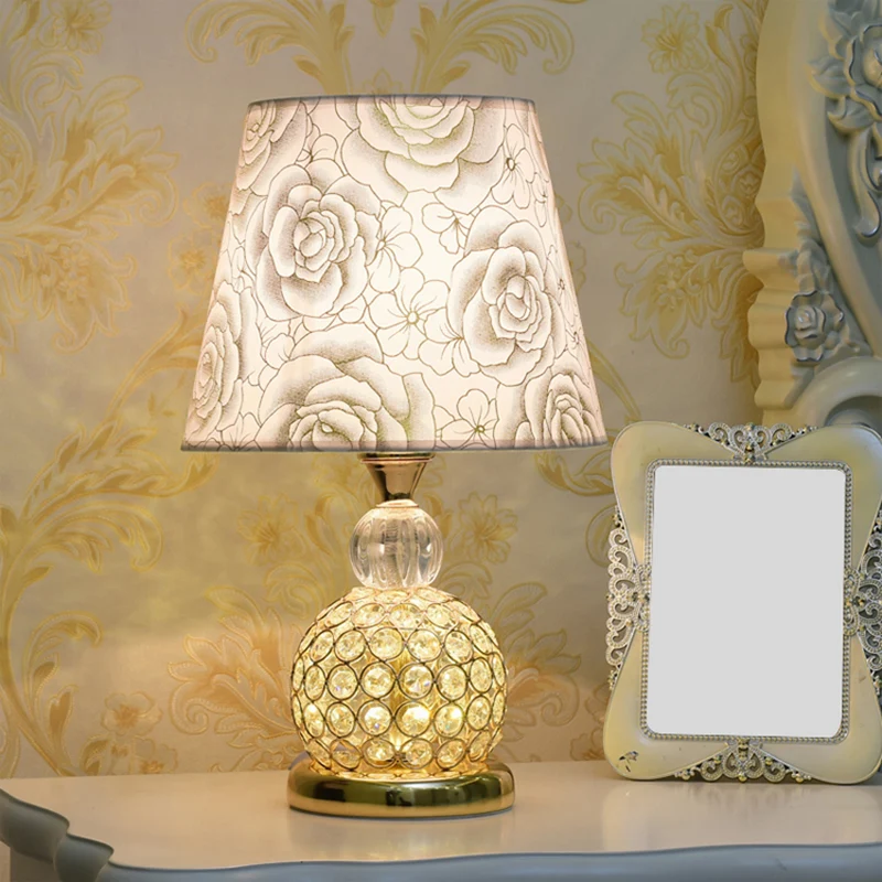 Bal Slaapkamer Tafellamp Modern Kristal Ingebed 1 Lamp Goud/Zilver/Rood Nachtkastje Lamp met Geometrische/Pioenroos/Hartmo...