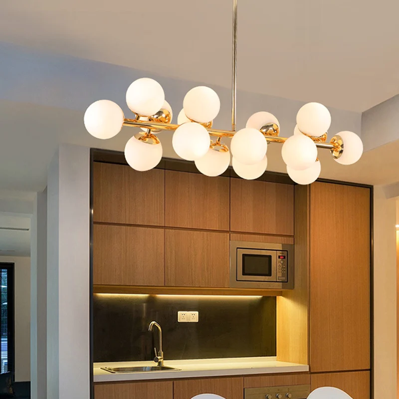 Ball Eetkamer Hanglamp Kit Crème Glas Hedendaagse Kroonluchter Verlichtingsarmatuur goud Clearhalo