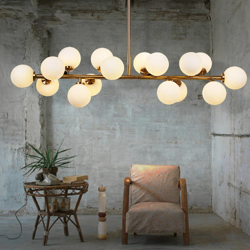 Ball Eetkamer Hanglamp Kit Crème Glas Hedendaagse Kroonluchter Verlichtingsarmatuur goud Clearhalo