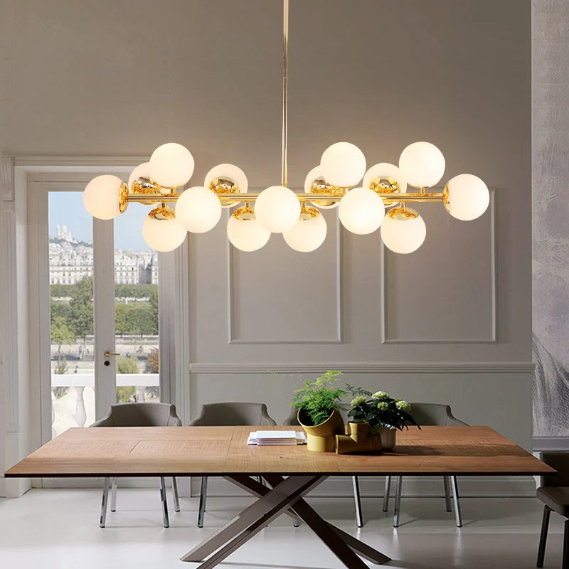 Ball Eetkamer Hanglamp Kit Crème Glas Hedendaagse Kroonluchter Verlichtingsarmatuur goud Clearhalo