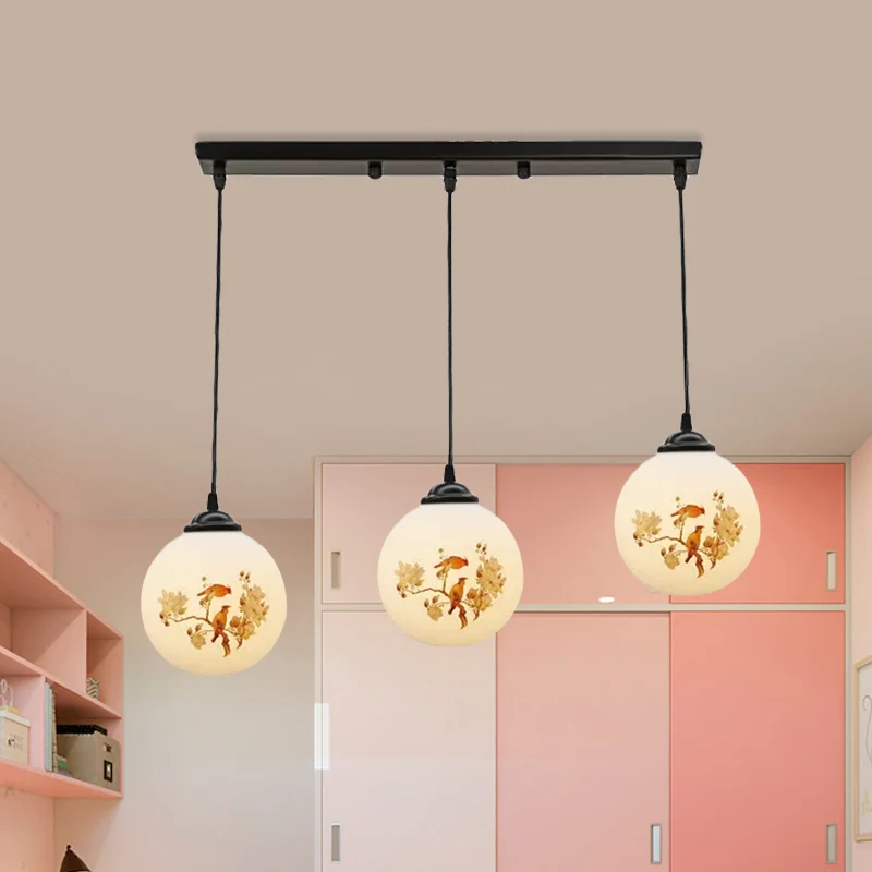 Ball Frosted White Glass Multi Light Hanglamp Minimalistisch 3 Lampen Eetkamer Hanglamp met lineaire/ronde luifel en bloem...