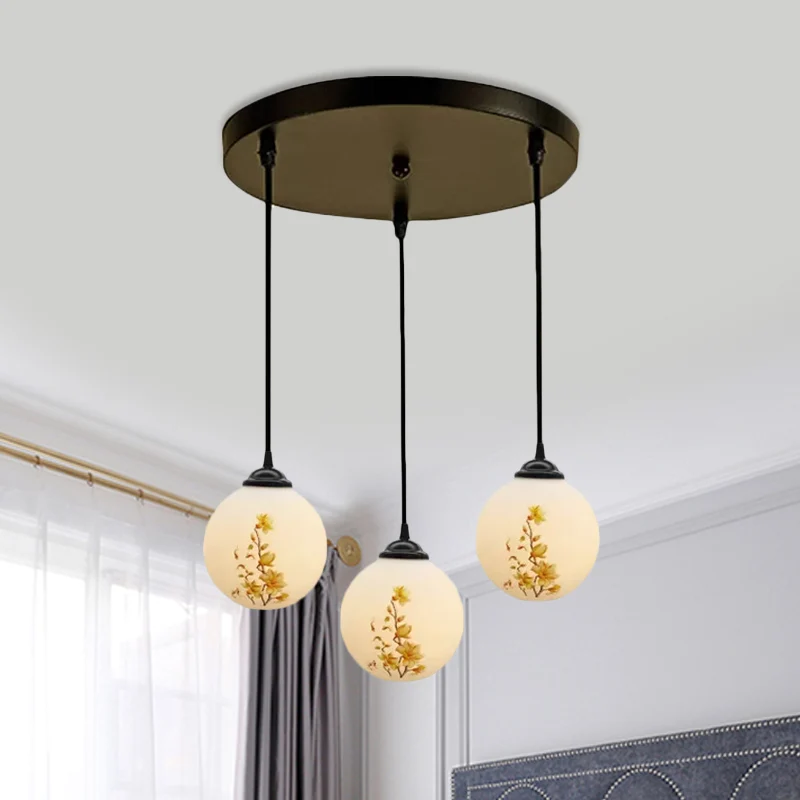 Ball Frosted White Glass Multi Light Hanglamp Minimalistisch 3 Lampen Eetkamer Hanglamp met lineaire/ronde luifel en bloem...