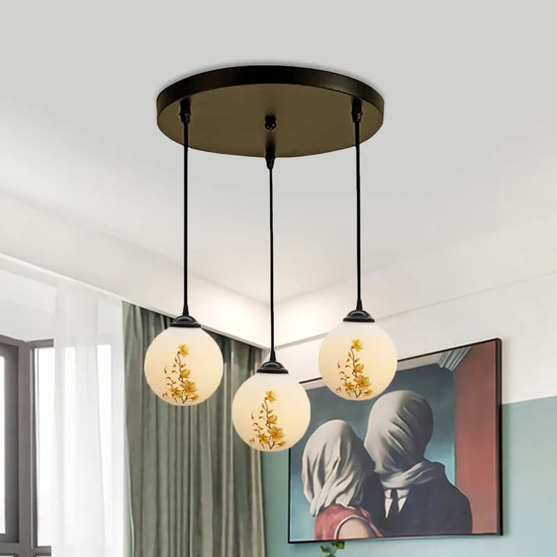 Ball Frosted White Glass Multi Light Hanglamp Minimalistisch 3 Lampen Eetkamer Hanglamp met lineaire/ronde luifel en bloem...