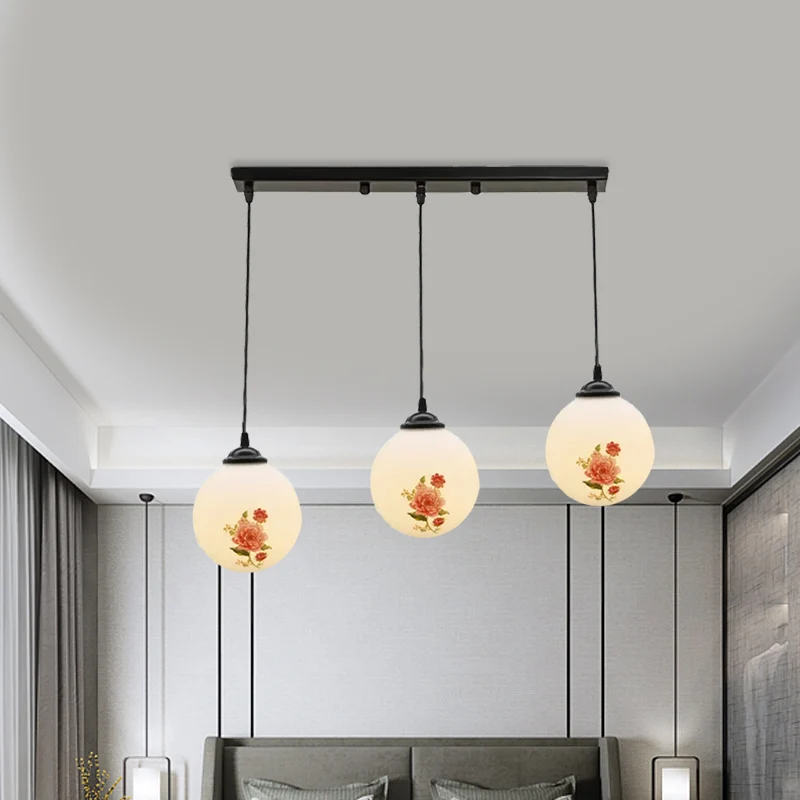 Ball Frosted White Glass Multi Light Hanglamp Minimalistisch 3 Lampen Eetkamer Hanglamp met lineaire/ronde luifel en bloem...