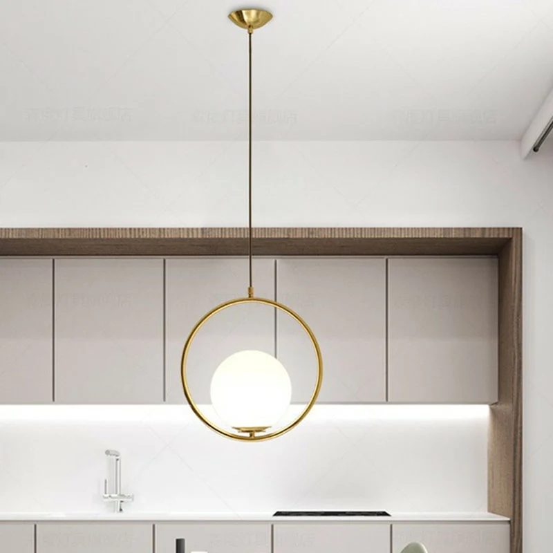 Ball Kitchen Down Lighting Hanglamp Melkachtig glas Moderne hangende plafondlamp met enkele lamp Clearhalo