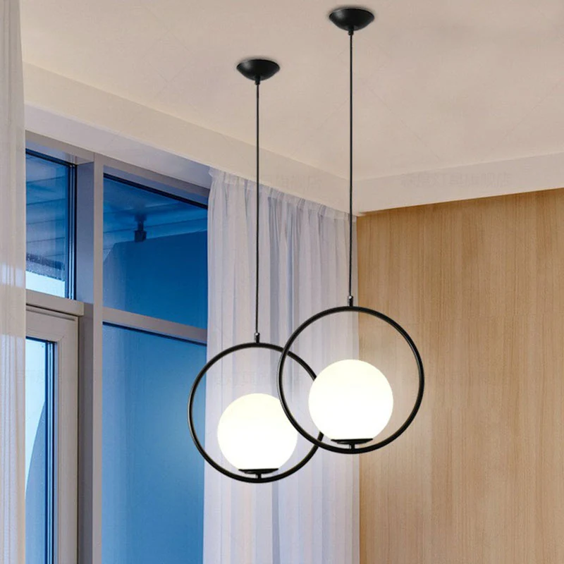 Ball Kitchen Down Lighting Hanglamp Melkachtig glas Moderne hangende plafondlamp met enkele lamp Clearhalo
