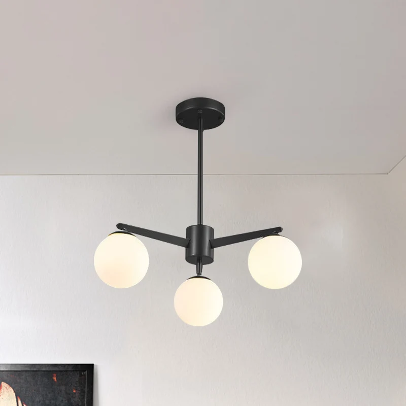 Ball Kroonluchter Eenvoudige Stijl Opaalglas 3 Lichts Wit/Zwart Hanglamp voor Woonkamer Clearhalo