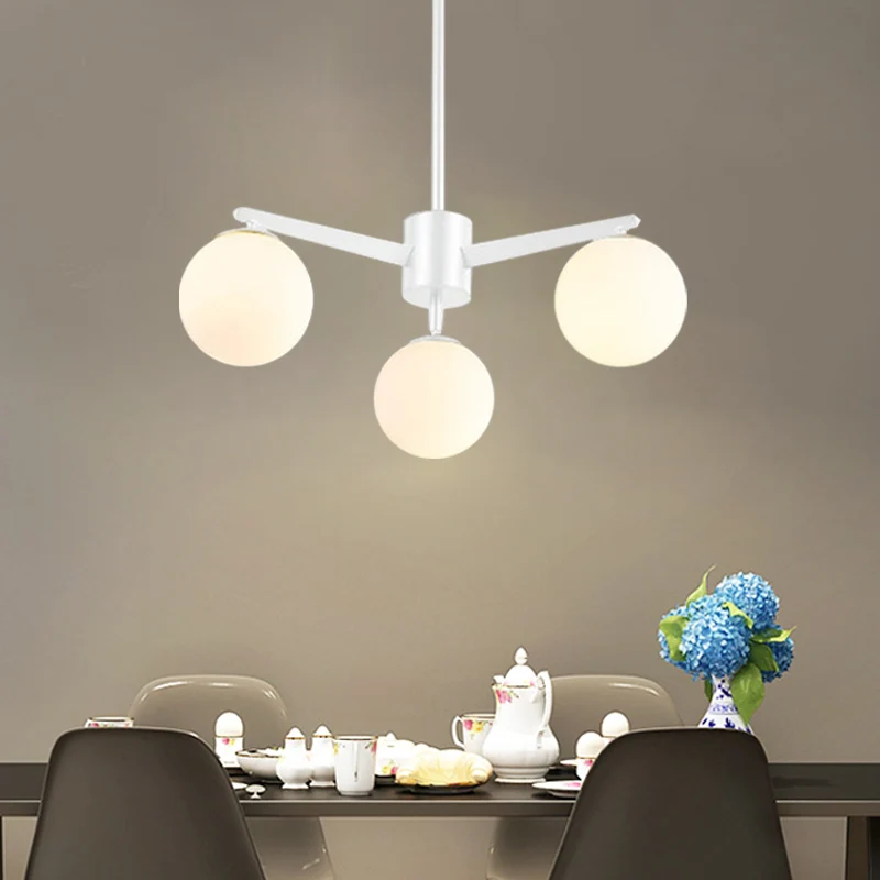 Ball Kroonluchter Eenvoudige Stijl Opaalglas 3 Lichts Wit/Zwart Hanglamp voor Woonkamer Clearhalo