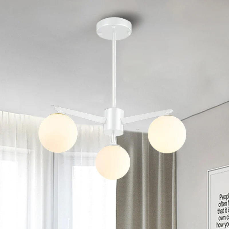 Ball Kroonluchter Eenvoudige Stijl Opaalglas 3 Lichts Wit/Zwart Hanglamp voor Woonkamer Clearhalo