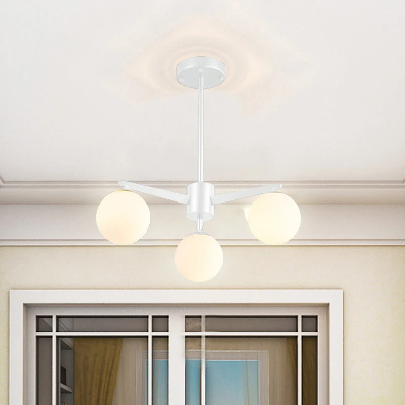 Ball Kroonluchter Eenvoudige Stijl Opaalglas 3 Lichts Wit/Zwart Hanglamp voor Woonkamer Clearhalo