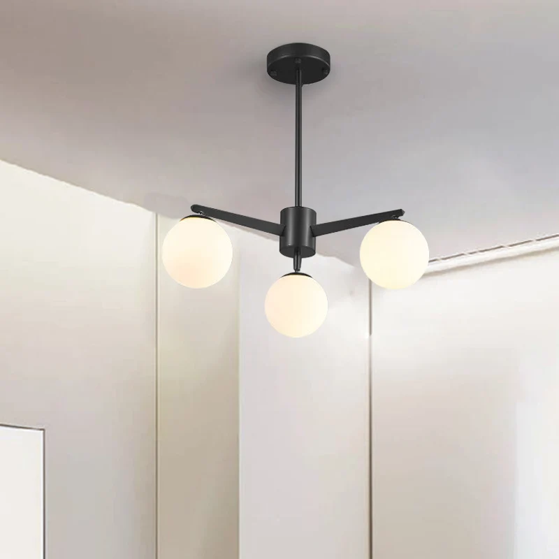 Ball Kroonluchter Eenvoudige Stijl Opaalglas 3 Lichts Wit/Zwart Hanglamp voor Woonkamer Clearhalo