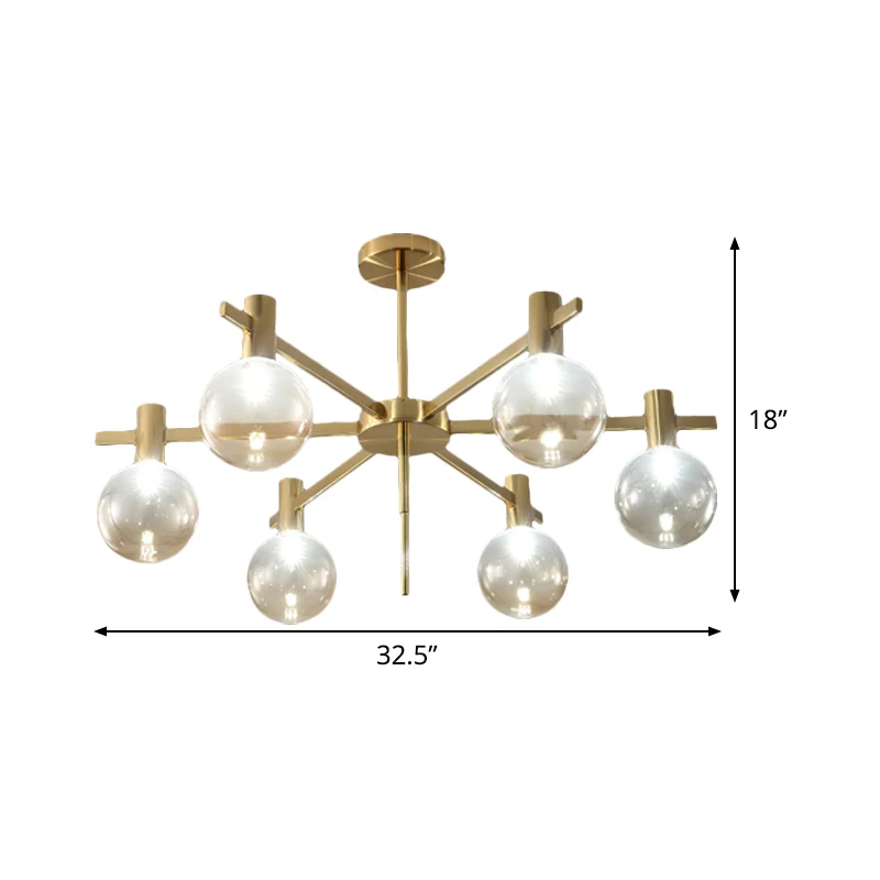 Ball LED hangkroonluchter postmodern helder glas 6-lamps messing hanglampenset met radiaal ontwerp Clearhalo