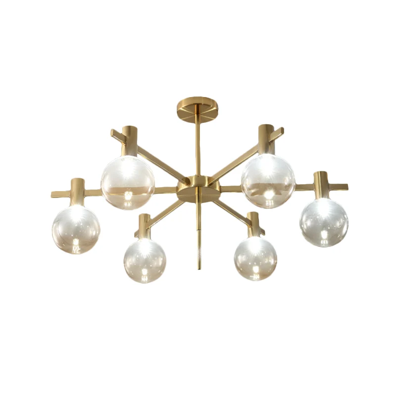 Ball LED hangkroonluchter postmodern helder glas 6-lamps messing hanglampenset met radiaal ontwerp Clearhalo