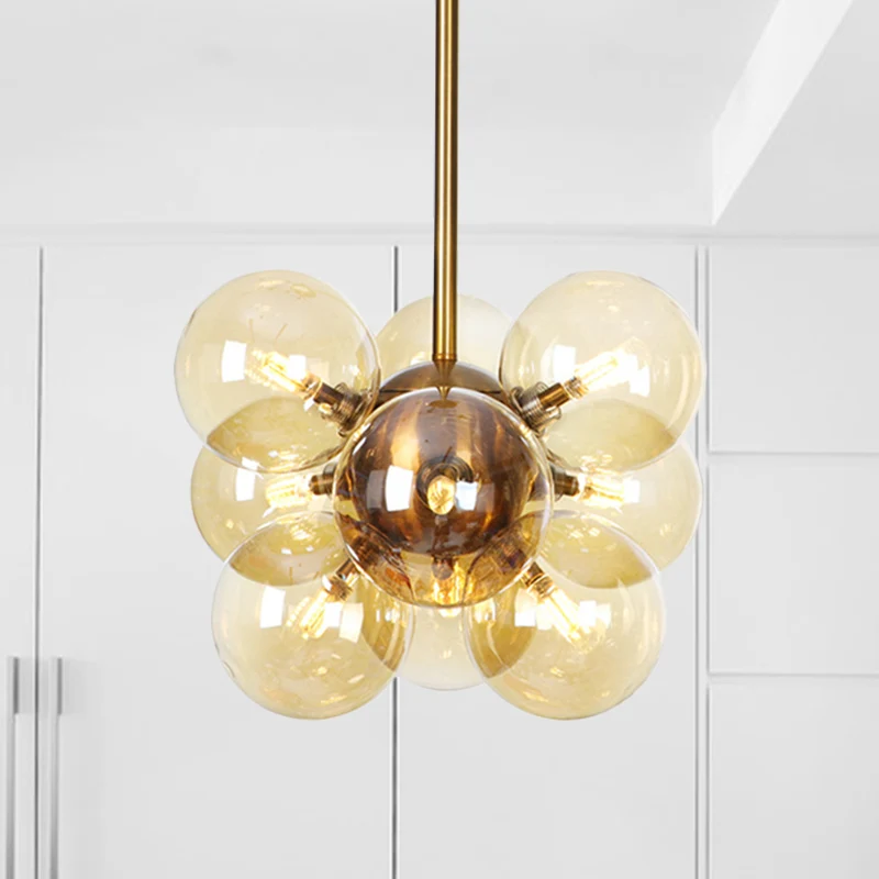 Ball LED kroonluchter hanglamp modern getextureerd wit/amber glas 9 koppen eetkamer hangende plafondlamp Clearhalo