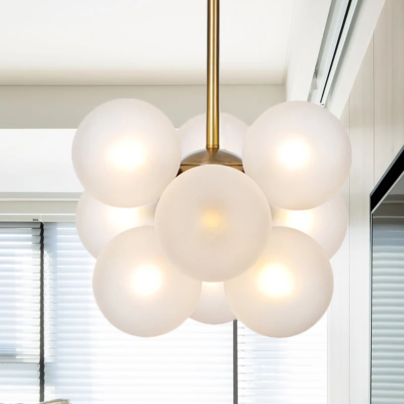 Ball LED kroonluchter hanglamp modern getextureerd wit/amber glas 9 koppen eetkamer hangende plafondlamp Clearhalo