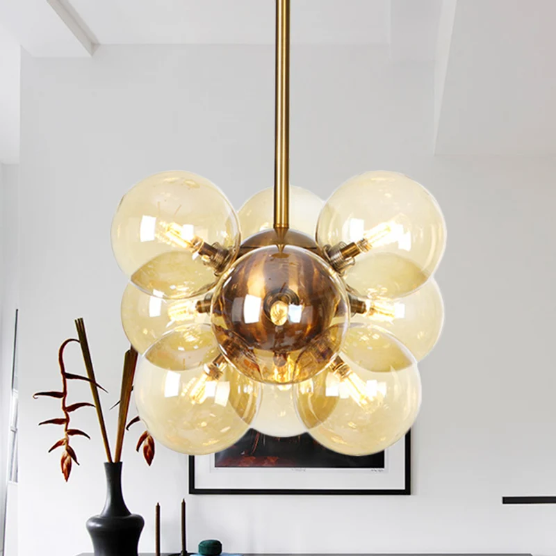 Ball LED kroonluchter hanglamp modern getextureerd wit/amber glas 9 koppen eetkamer hangende plafondlamp Clearhalo