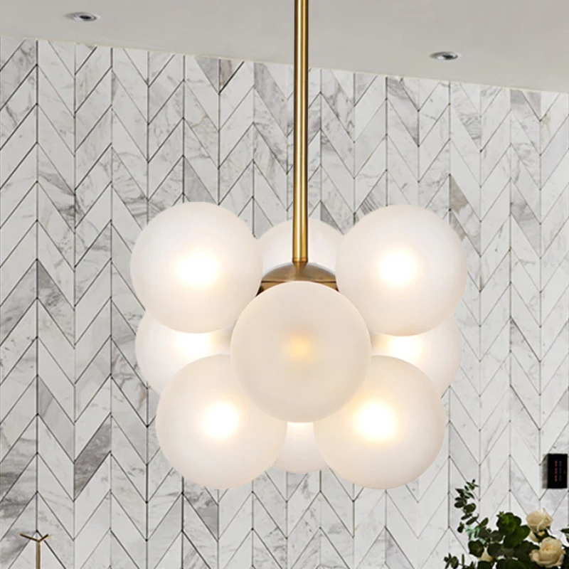 Ball LED kroonluchter hanglamp modern getextureerd wit/amber glas 9 koppen eetkamer hangende plafondlamp Clearhalo