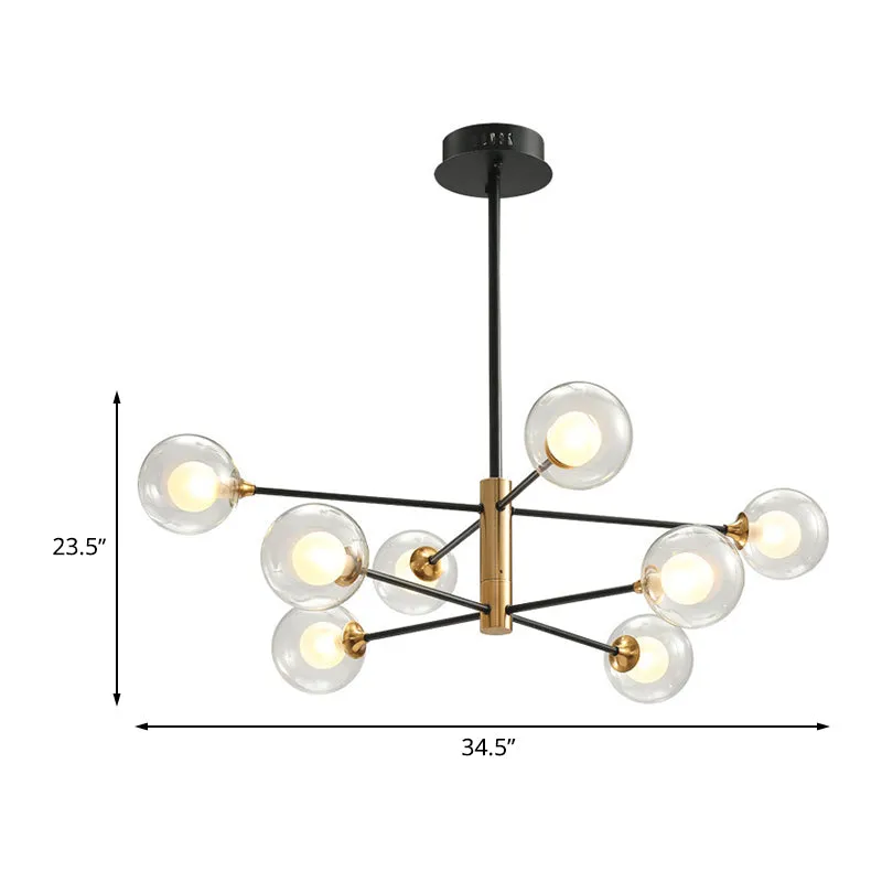 Ball Living Room Hangverlichting Helder glas 8-lichts moderne hangkroonluchter zwart en goud met Spoetnik-design Clearhalo