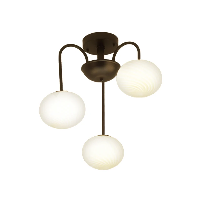 Ball matglas semi-inbouwlamp Modern stijlvol 3-lichts zwart/wit plafondmontagelamp met gebogen arm Clearhalo