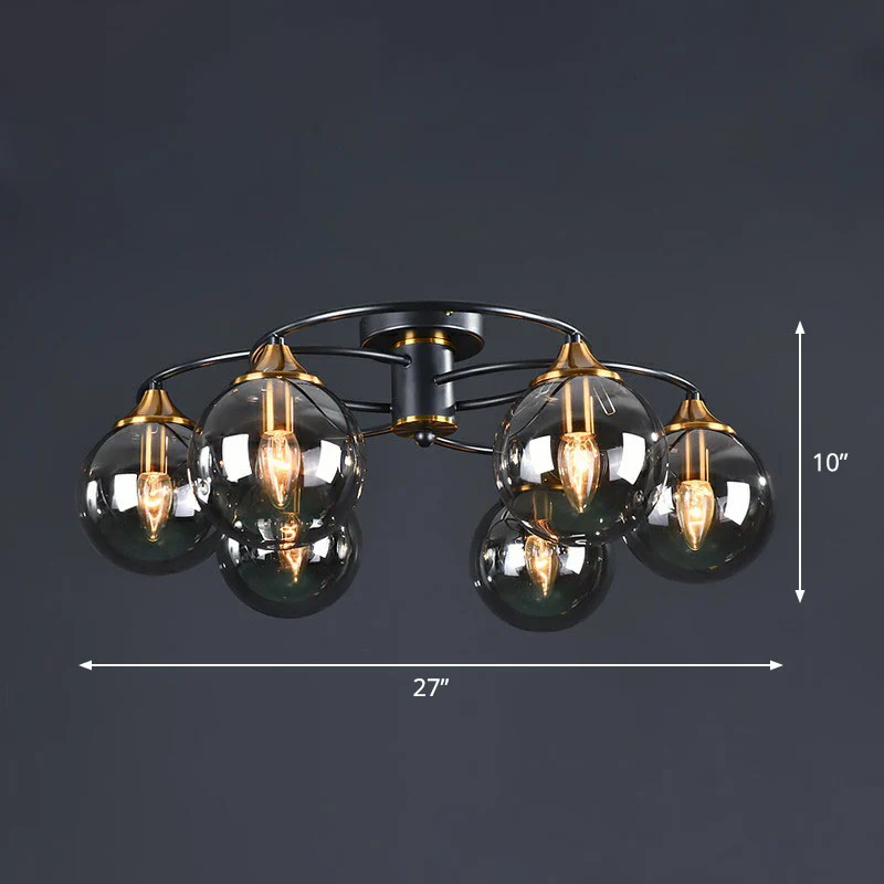 Ball semi-inbouw kroonluchter postmodern glas zwart plafondmontagelicht voor woonkamer Clearhalo