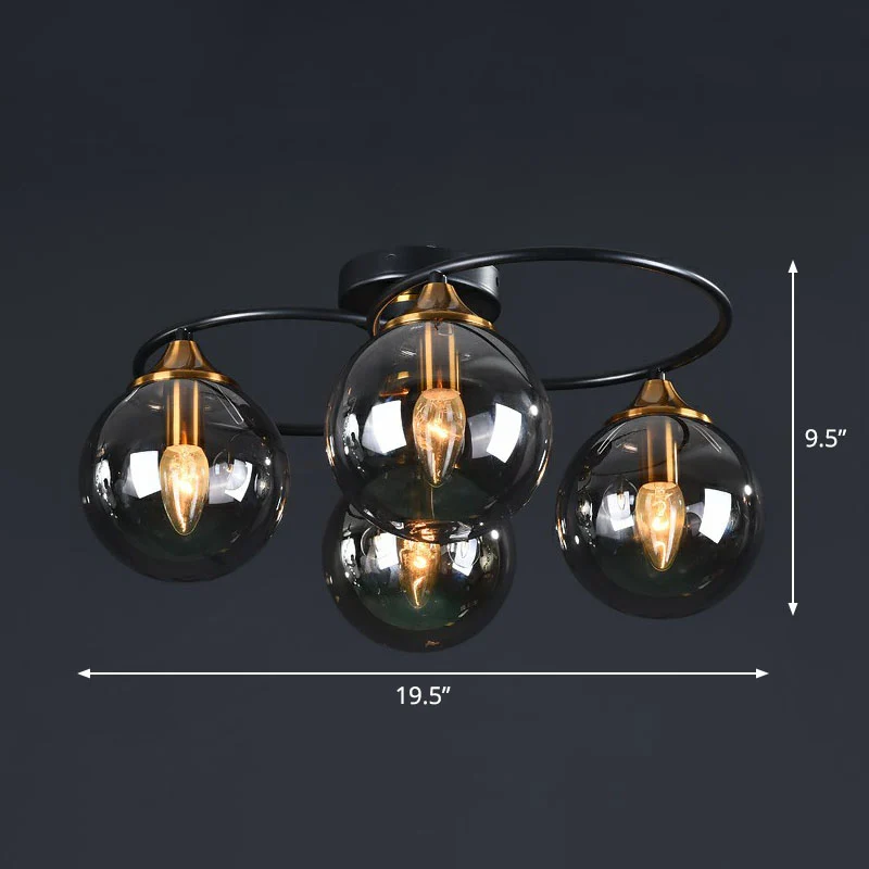 Ball semi-inbouw kroonluchter postmodern glas zwart plafondmontagelicht voor woonkamer Clearhalo