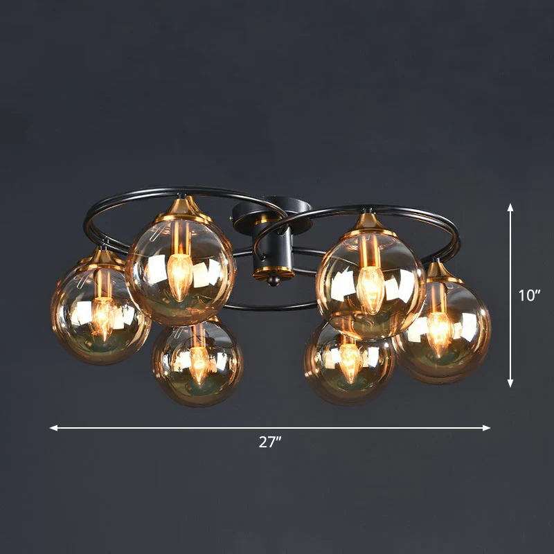 Ball semi-inbouw kroonluchter postmodern glas zwart plafondmontagelicht voor woonkamer Clearhalo