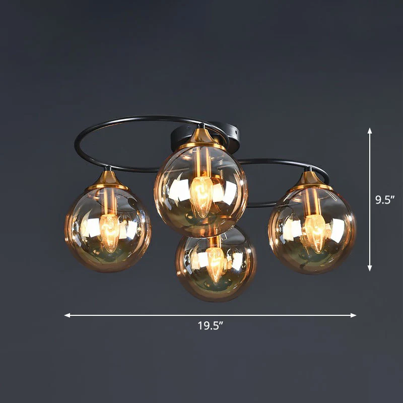 Ball semi-inbouw kroonluchter postmodern glas zwart plafondmontagelicht voor woonkamer Clearhalo