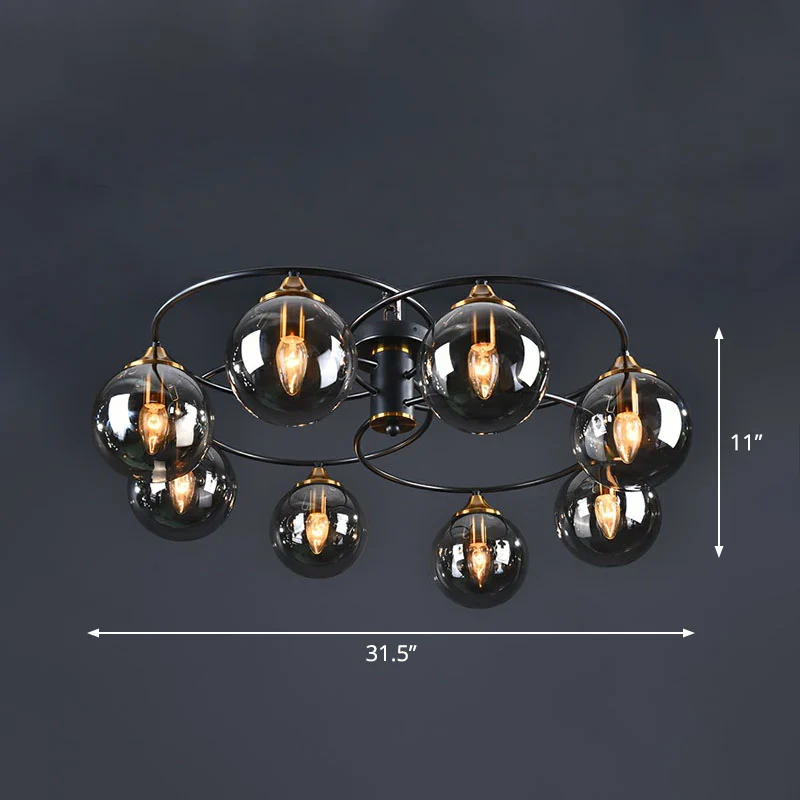 Ball semi-inbouw kroonluchter postmodern glas zwart plafondmontagelicht voor woonkamer Clearhalo