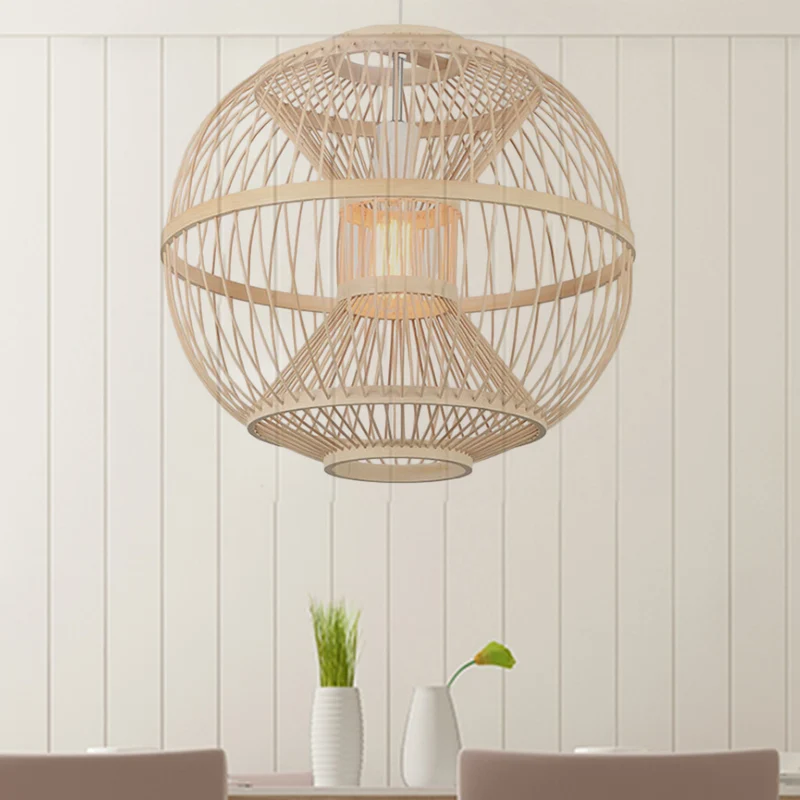 Ball Shade Eetkamer Hangende Verlichting Bamboe 1 Lamp Modernistische Stijl Plafondlamp Beige Clearhalo