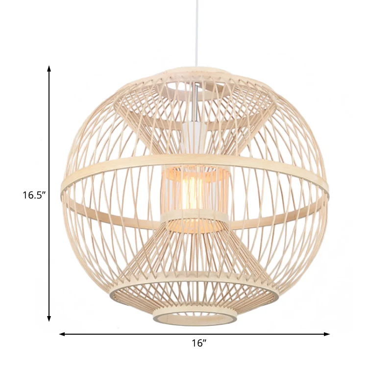 Ball Shade Eetkamer Hangende Verlichting Bamboe 1 Lamp Modernistische Stijl Plafondlamp Beige Clearhalo