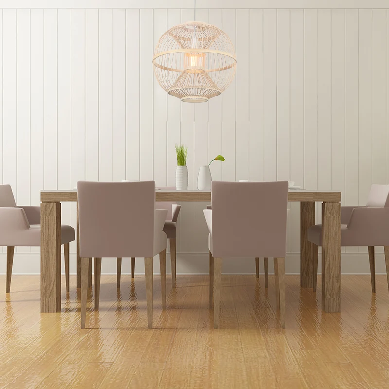 Ball Shade Eetkamer Hangende Verlichting Bamboe 1 Lamp Modernistische Stijl Plafondlamp Beige Clearhalo