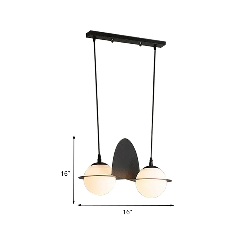 Ball witte glazen clusterhanger met recht/gebogen design modernistische 2/3 lichts zwarte led-hanglamp Clearhalo