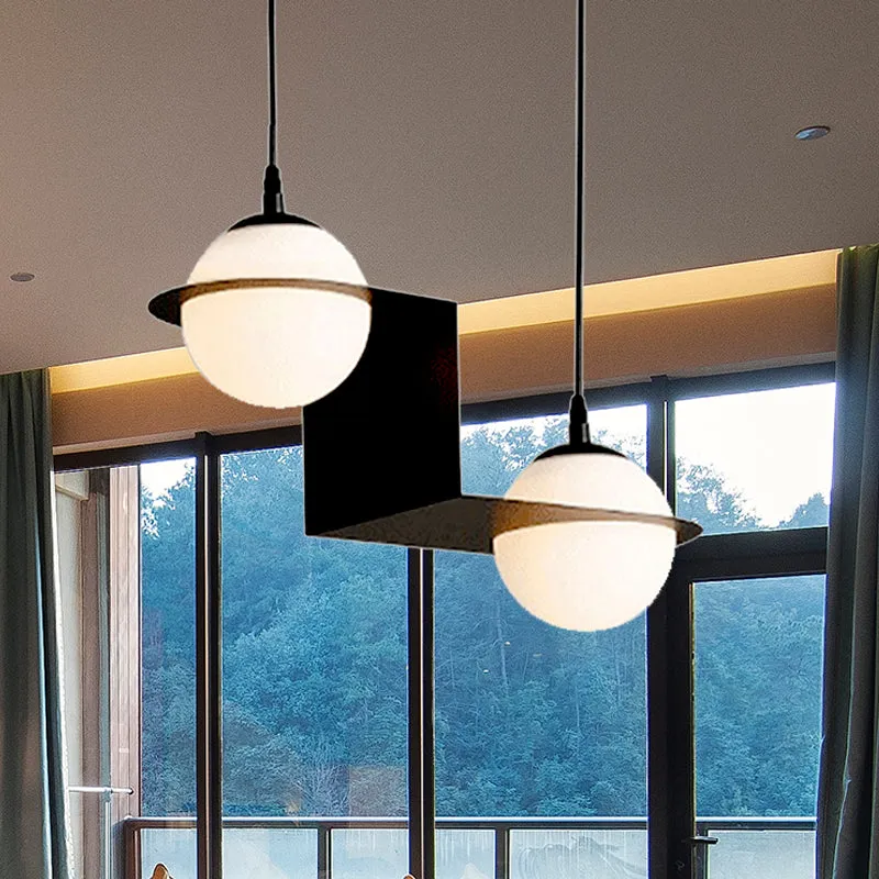Ball witte glazen clusterhanger met recht/gebogen design modernistische 2/3 lichts zwarte led-hanglamp Clearhalo