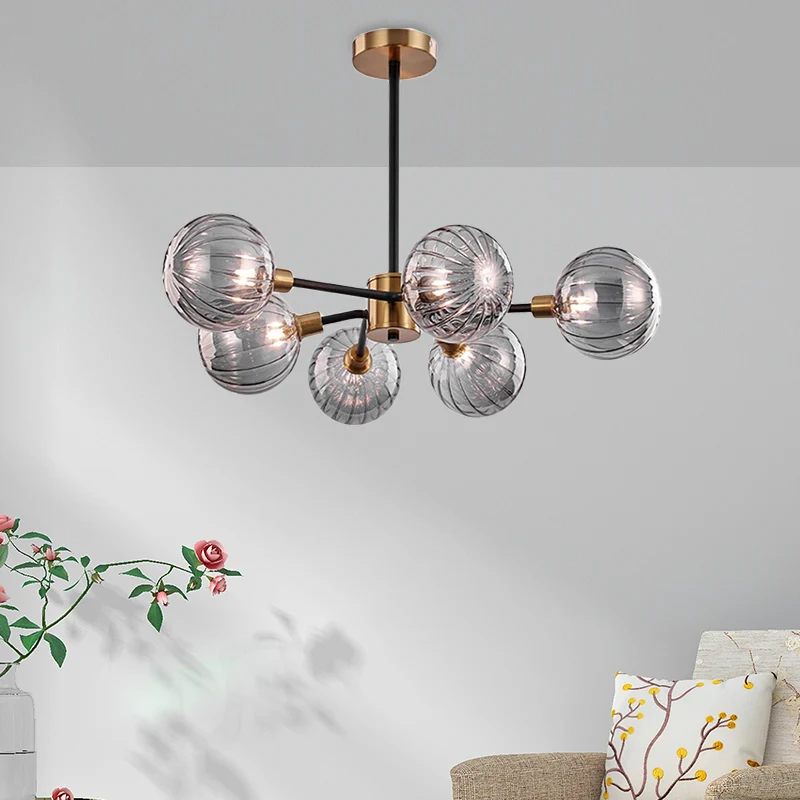 Ball Woonkamer Kroonluchter Licht Rookgrijs Glas 6 Lampen Modernisme Plafond Hanglamp Clearhalo