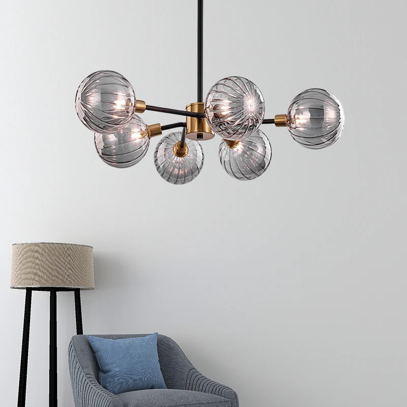 Ball Woonkamer Kroonluchter Licht Rookgrijs Glas 6 Lampen Modernisme Plafond Hanglamp Clearhalo
