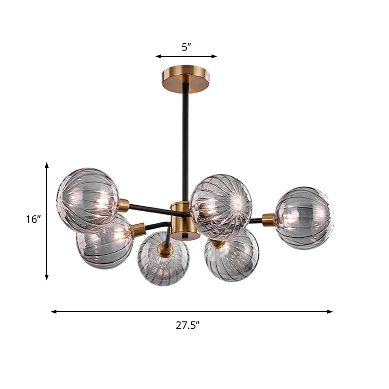 Ball Woonkamer Kroonluchter Licht Rookgrijs Glas 6 Lampen Modernisme Plafond Hanglamp Clearhalo